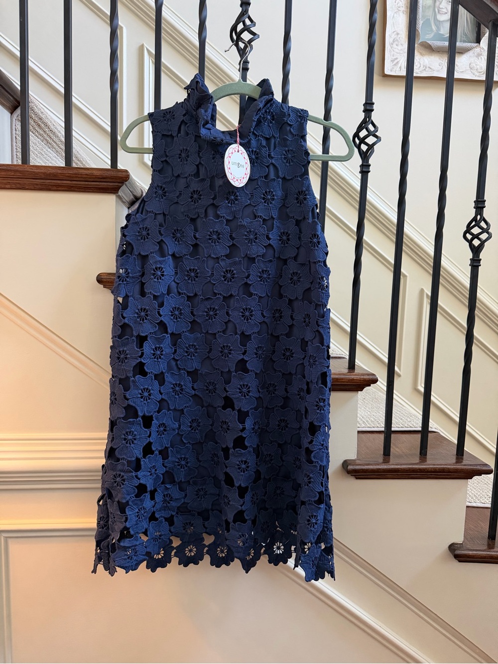 New Umgee Navy Floral Ruffle neck Dress-medium